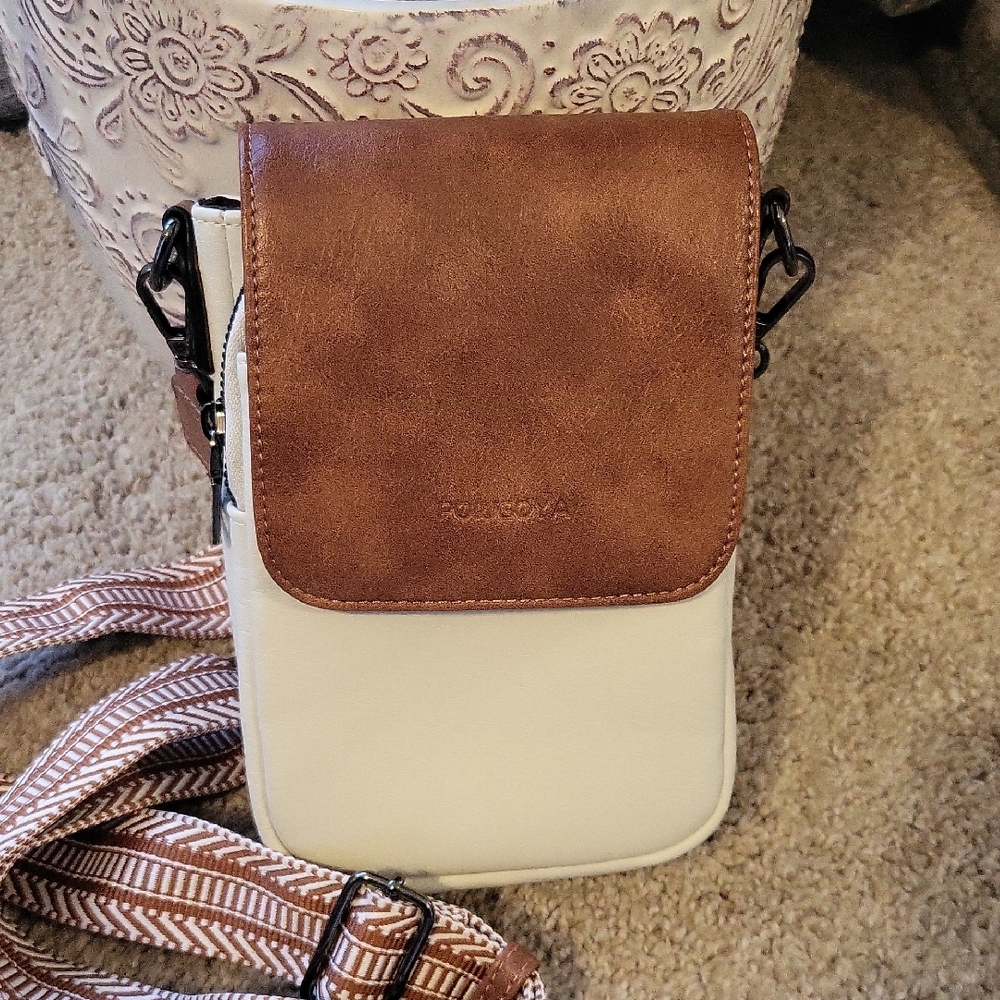 Two-Tone Crossbody Phone Bag with Brown Flap
